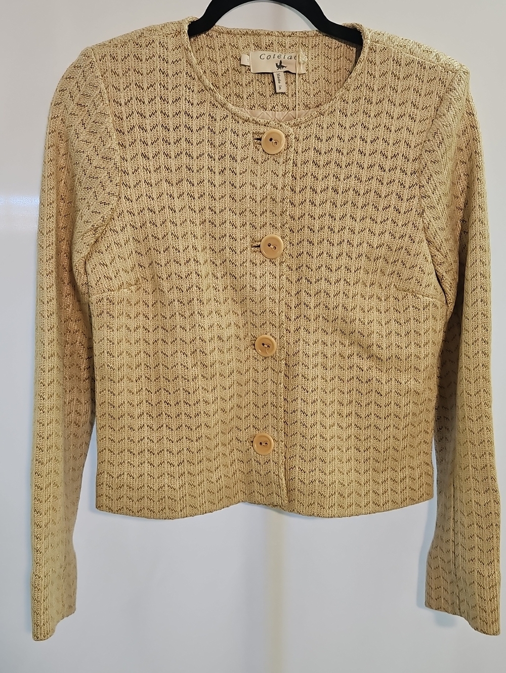 NWT Cotélac Womens 1 Beige Raffia-Look Cotton Knit Cardigan Jacket French